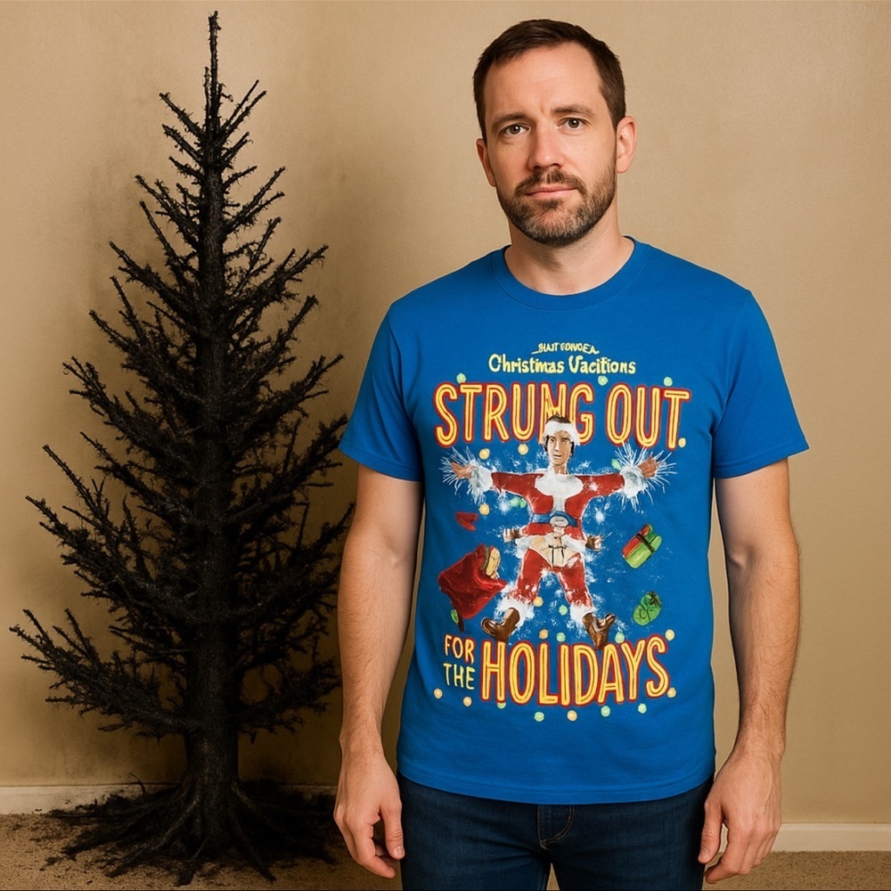 National Lampoon’s Christmas Vacation Strung Out Holiday Tee Blue Size Medium - Picture 2 of 6